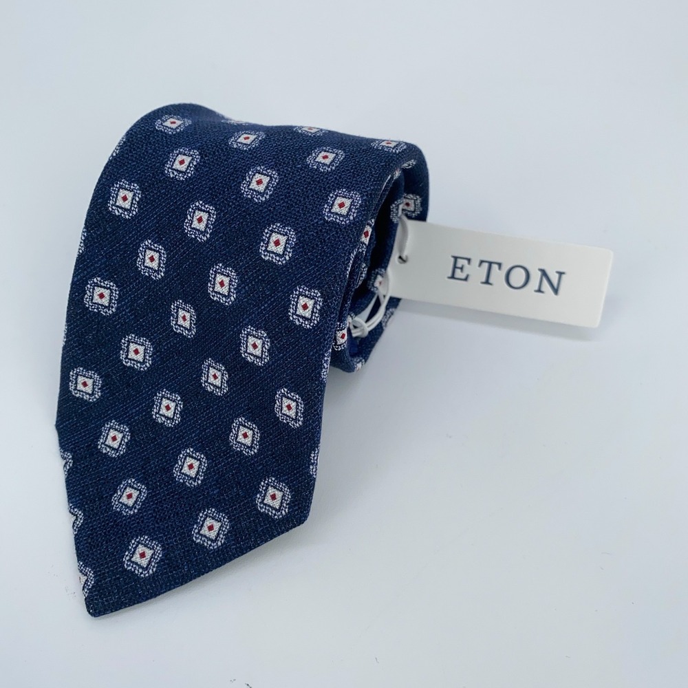 Eton Tie Men One Size Navy White‎ Patterned Classic Fit Professional Necktie NWT